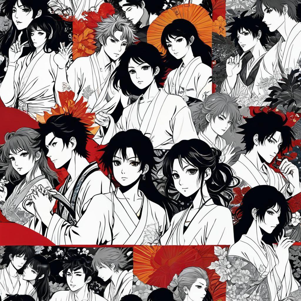 A dynamic collage featuring iconic manga panels transforming into animated scenes of sensual art. Include vibrant manga style characters in various alluring poses that showcase the evolution from hand-drawn to digital animation. The background should reflect a blend of traditional Japanese art and modern adult entertainment aesthetics. Emphasize an immersive and creative vibe with a touch of nostalgia. vibrant colors. super-realistic.